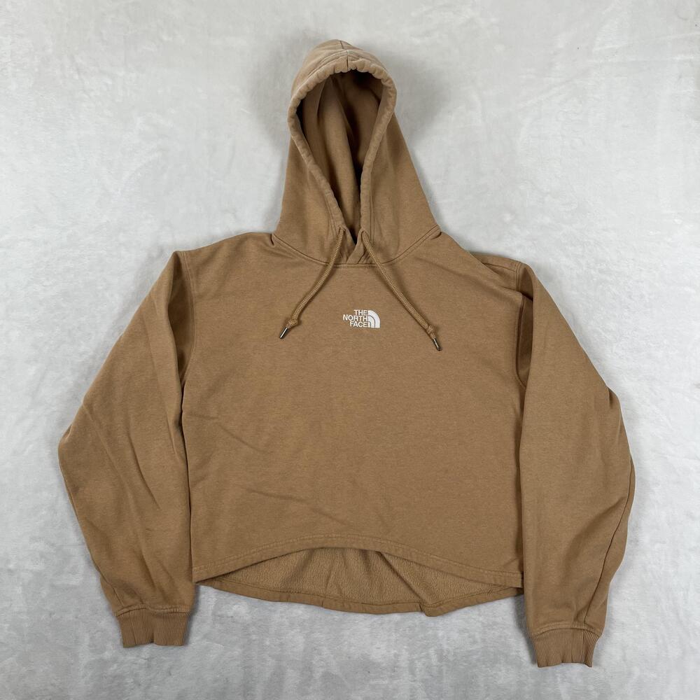 The North Face Hoodie Sweatshirt Womens Medium Brown Cropped Fleece Center Logo